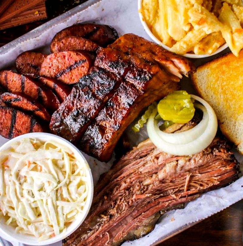 3-meat sampler with ribs, sausage and brisket, plus fries, coleslaw and Texas toast